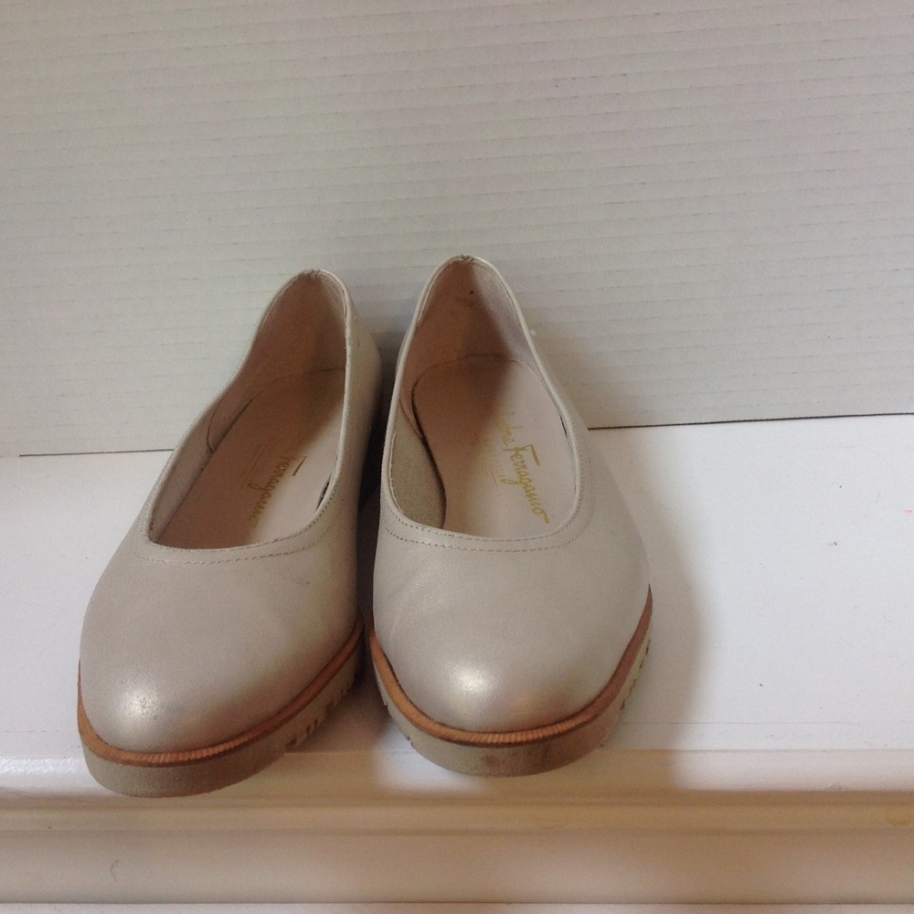 Salvatore Ferragamo Gold Leather Espadrilles Flats